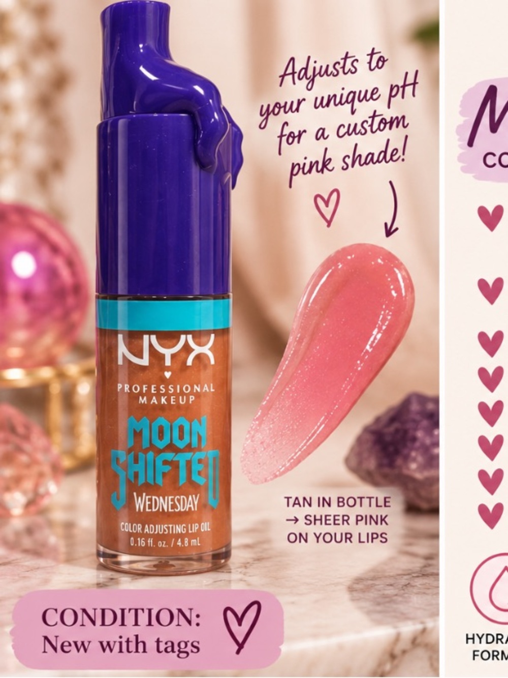 NYX Moon Shifted Color-Adjusting Lip Oil — Purple Cap, Tan Gloss